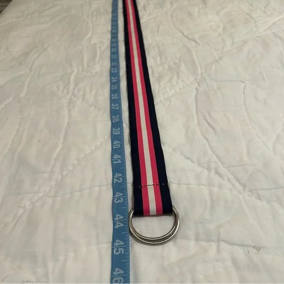 J Crew Ribbon Belt Womens M/L D-Ring Pink Navy Stripe Nautical Preppy Heritage - Picture 5 of 5